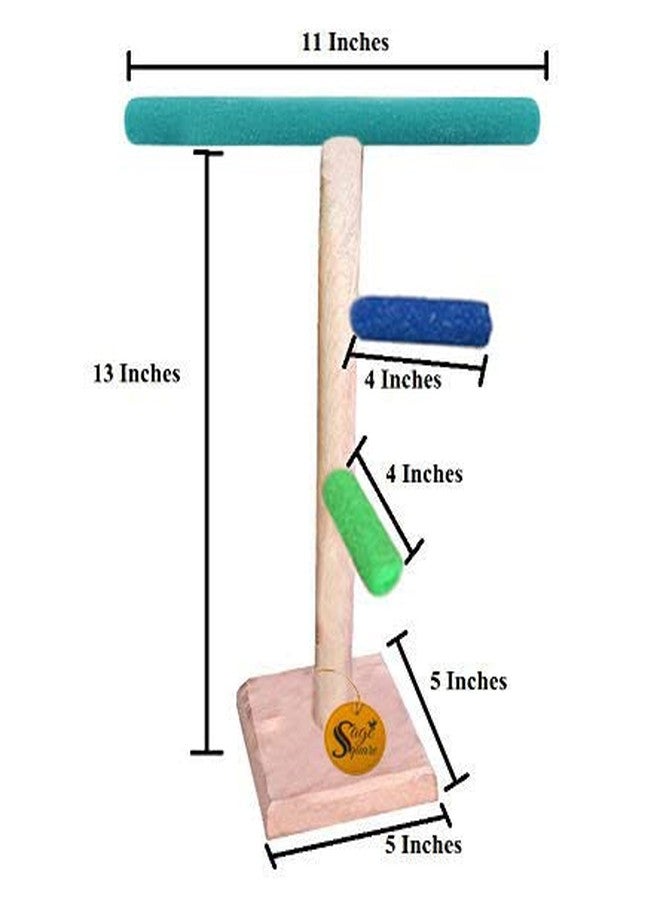 Sage Square 13Inches / 33cm Natural Wood Training Cum Gym,Workout 2 Stairs Playful Perch Bird Full Sand Stand/Bird Toy - Image 3